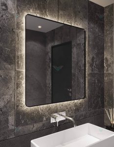 Black rectangular PVD-lit mirror