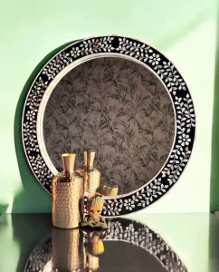 Floral Mother of pearl round mirror